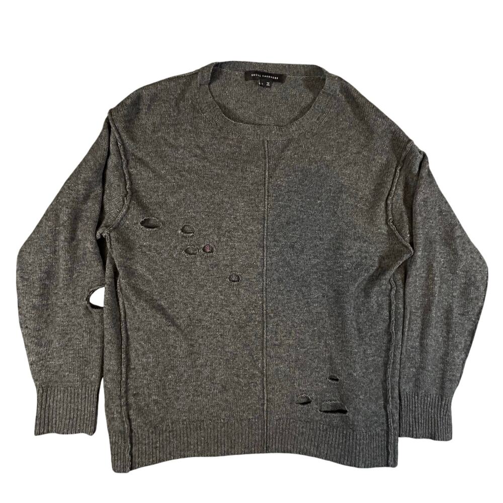 Skull‎ Cashmere 70% Wool Distressed w Holes Sweater Size S Grey